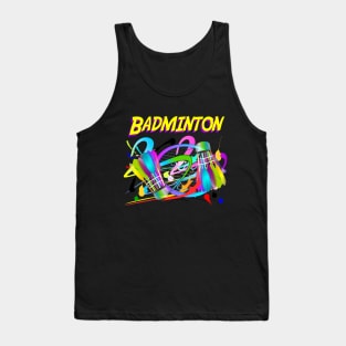 sport art Badminton text  design colorful Tank Top